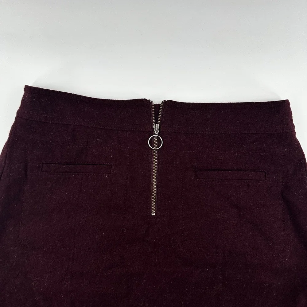 Madewell Wool Mini Skirt Maroon Zipper Front Pockets Career Casual Womens size 2